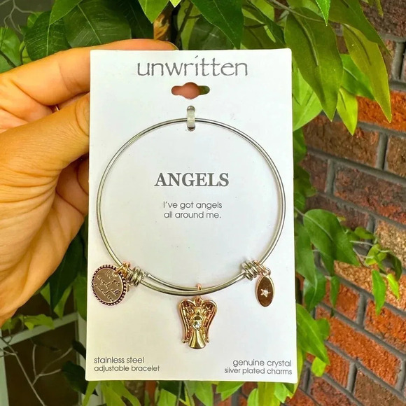 Angel Protection I've Got Angels All Around Bangle Bracelet Stainless Steel - Picture 1 of 9